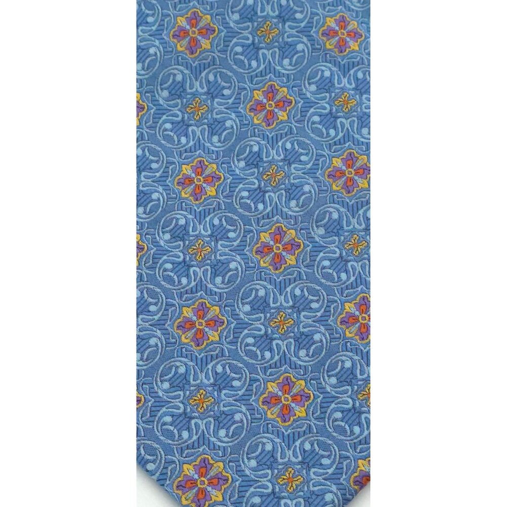 CM Gold Series Blue Floral Pattern Silk Tie Designed In Italy - Picture 6 of 6